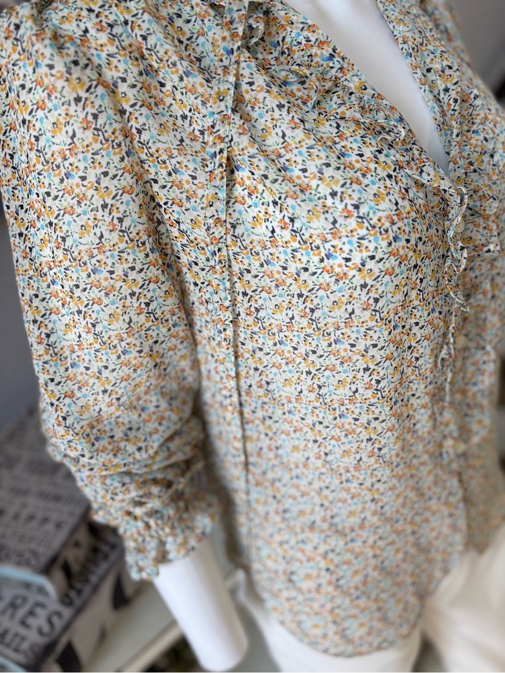 Chelsea & Violet Cream Floral Ruffle Button-Front Blouse - Picture 5 of 10